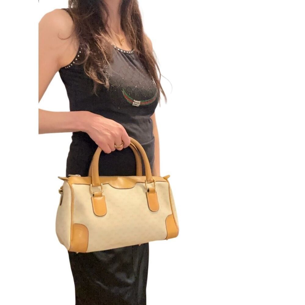 Gucci Tan and Cream Satchel with Gold Chain